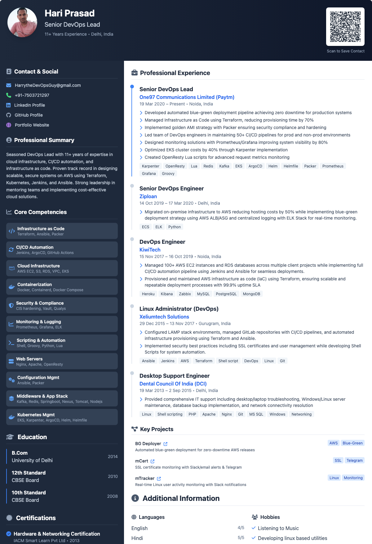 Hari Prasad - Senior DevOps Lead Resume Preview