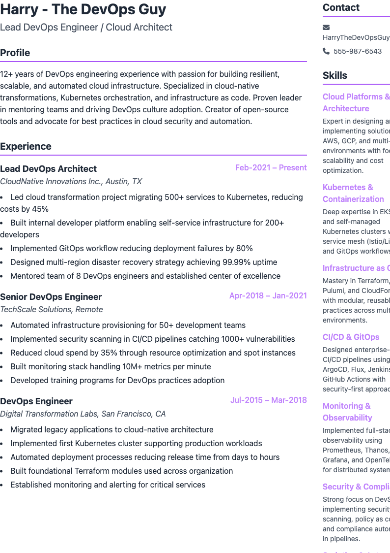 Two-Column Modern Resume Preview