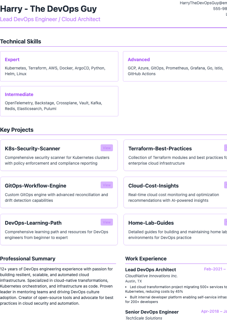 Skills & Projects Centric Resume Preview