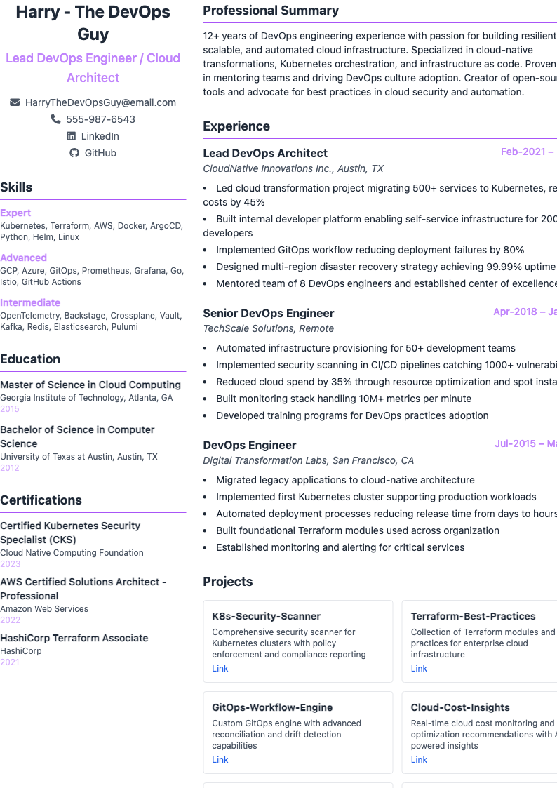Two-Column Focus Resume Preview