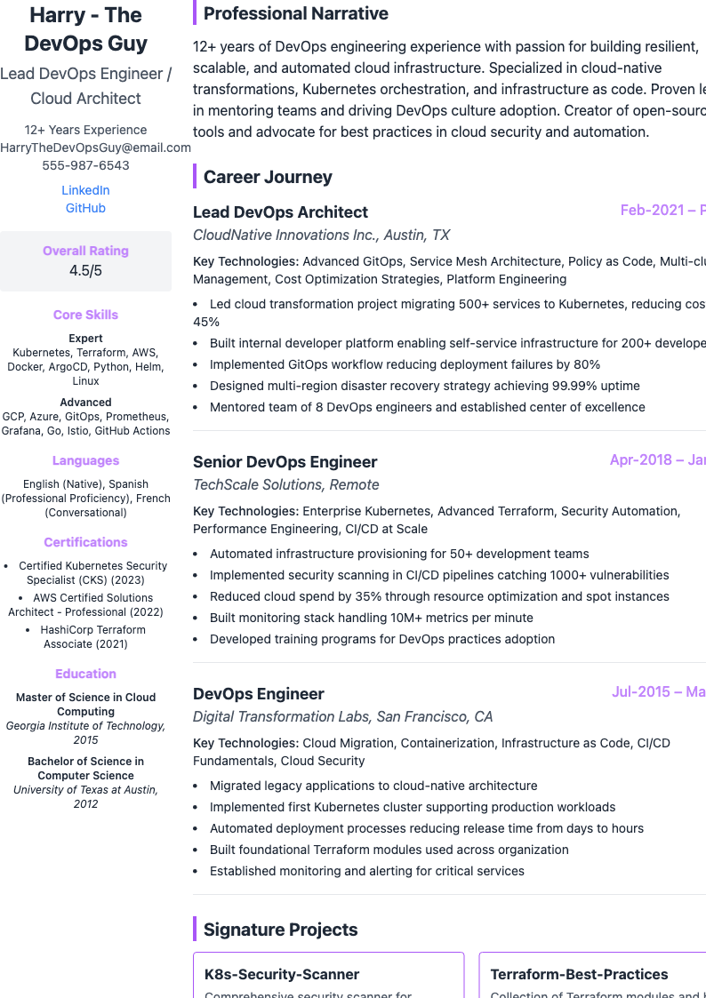 Modern Narrative Resume Preview