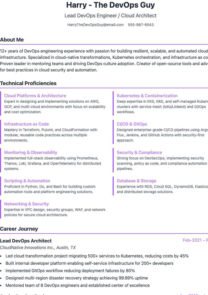 Modern Tech Stack Resume Preview